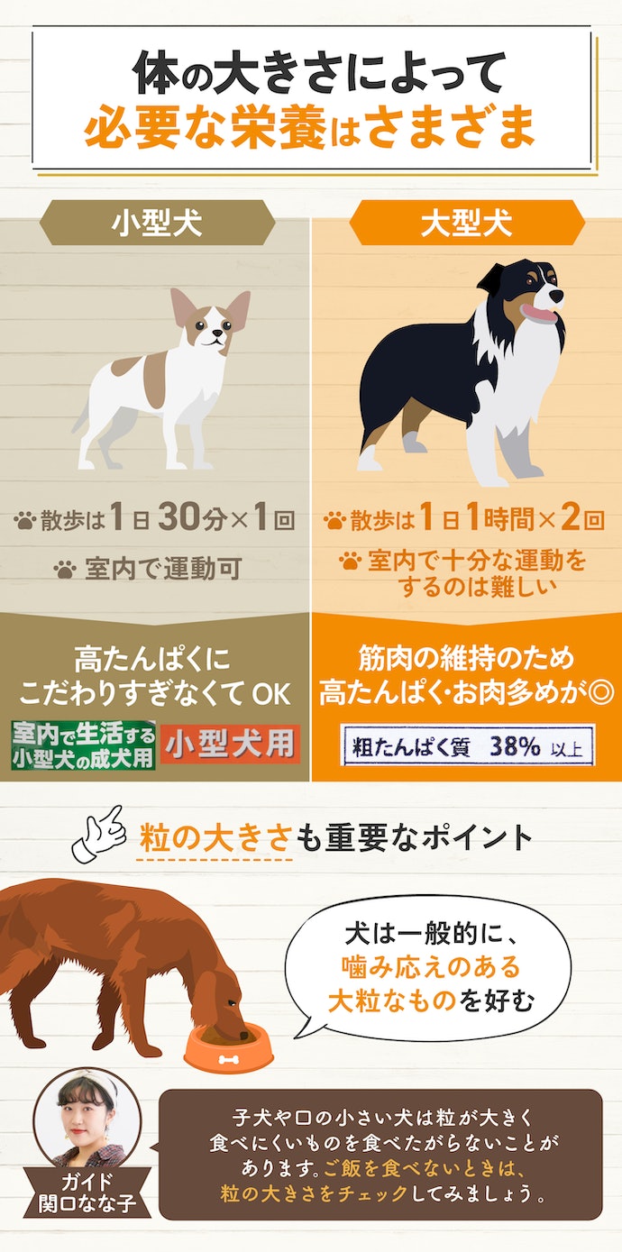 犬種に合わせて選ぼう。栄養素や粒の大きさをチェック